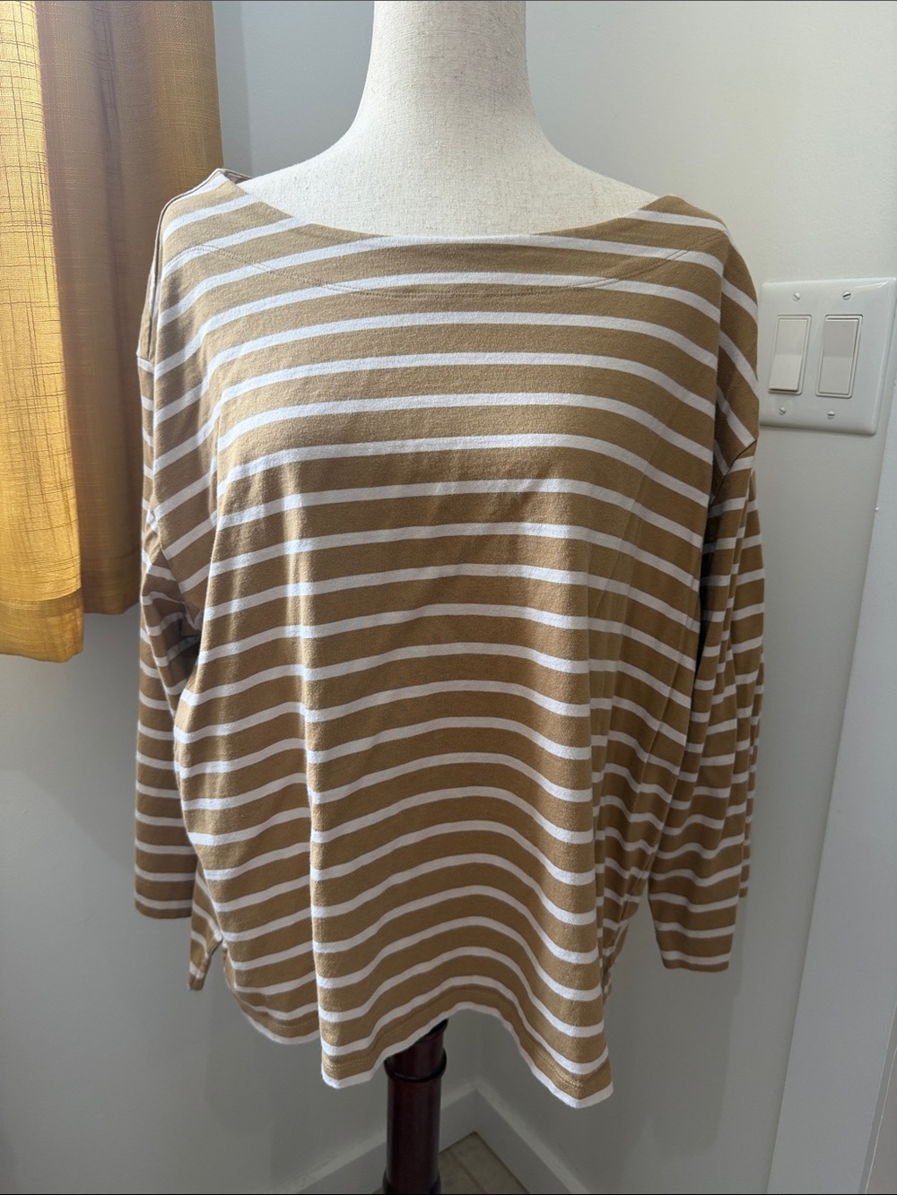 Striped Boatneck Long Sleeve Tee - Tan & White